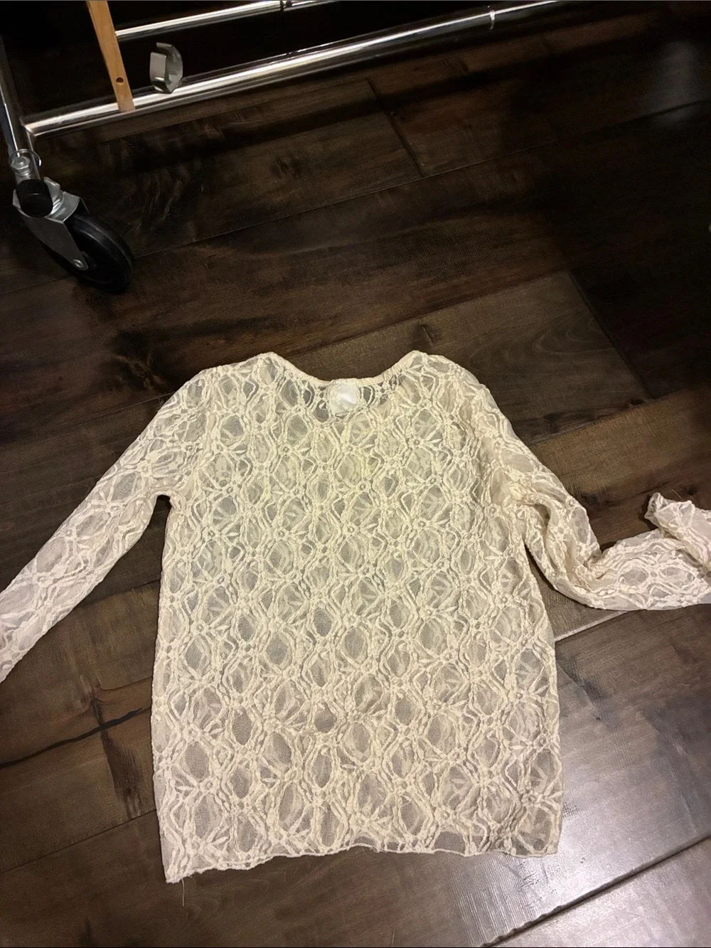 Zara Cream Lace Long-Sleeve Crewneck Top
